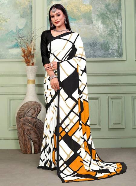 White And Yellow Colour Italiya Silk Mintorsi New Latest Printed Daily Wear Silk Crape Saree Collection 1005